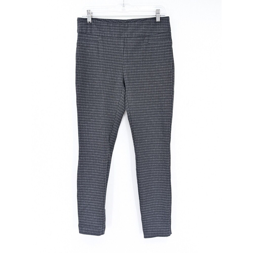 Dalia Women’s Black Grey Plaid Pull-On Mid Rise Ponte Ankle Pants Med 30'x28"